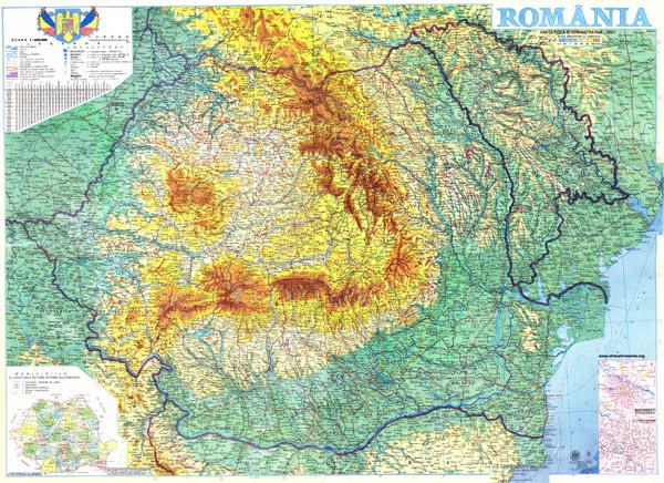 Large detailed physical map of Romania. Romania large detailed physical map.