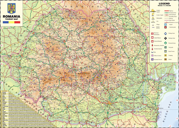 Large detailed tourist map of Romania.