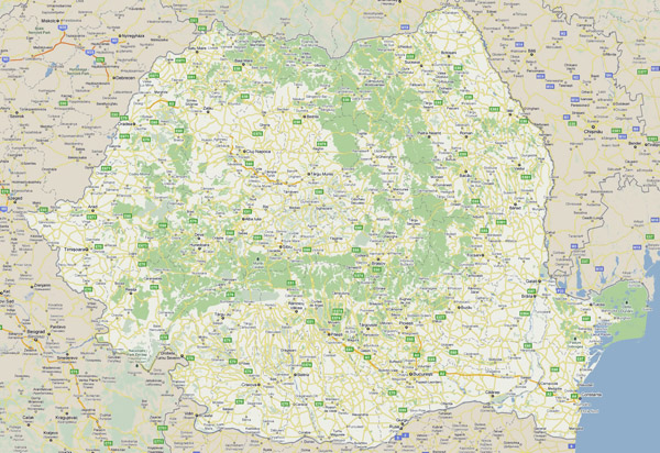 Large road map of Romania with cities.