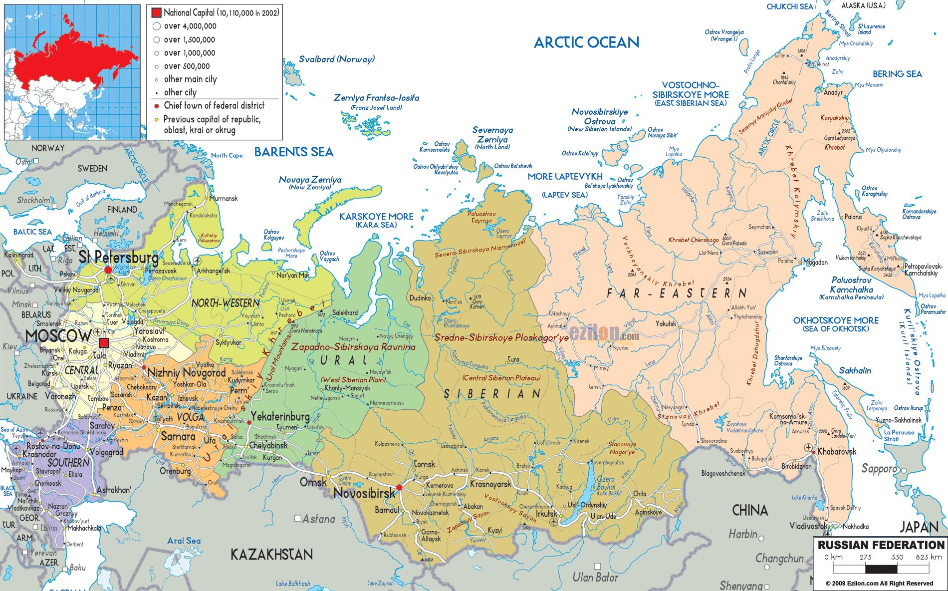 Large detailed political and administrative map of Russia with all