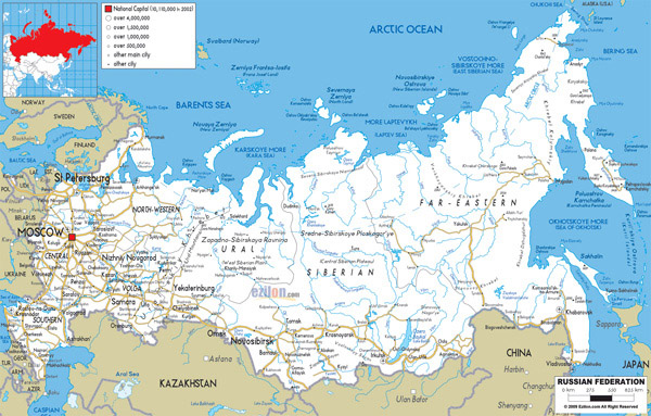 Large detailed road map of Russia with all cities and airports.