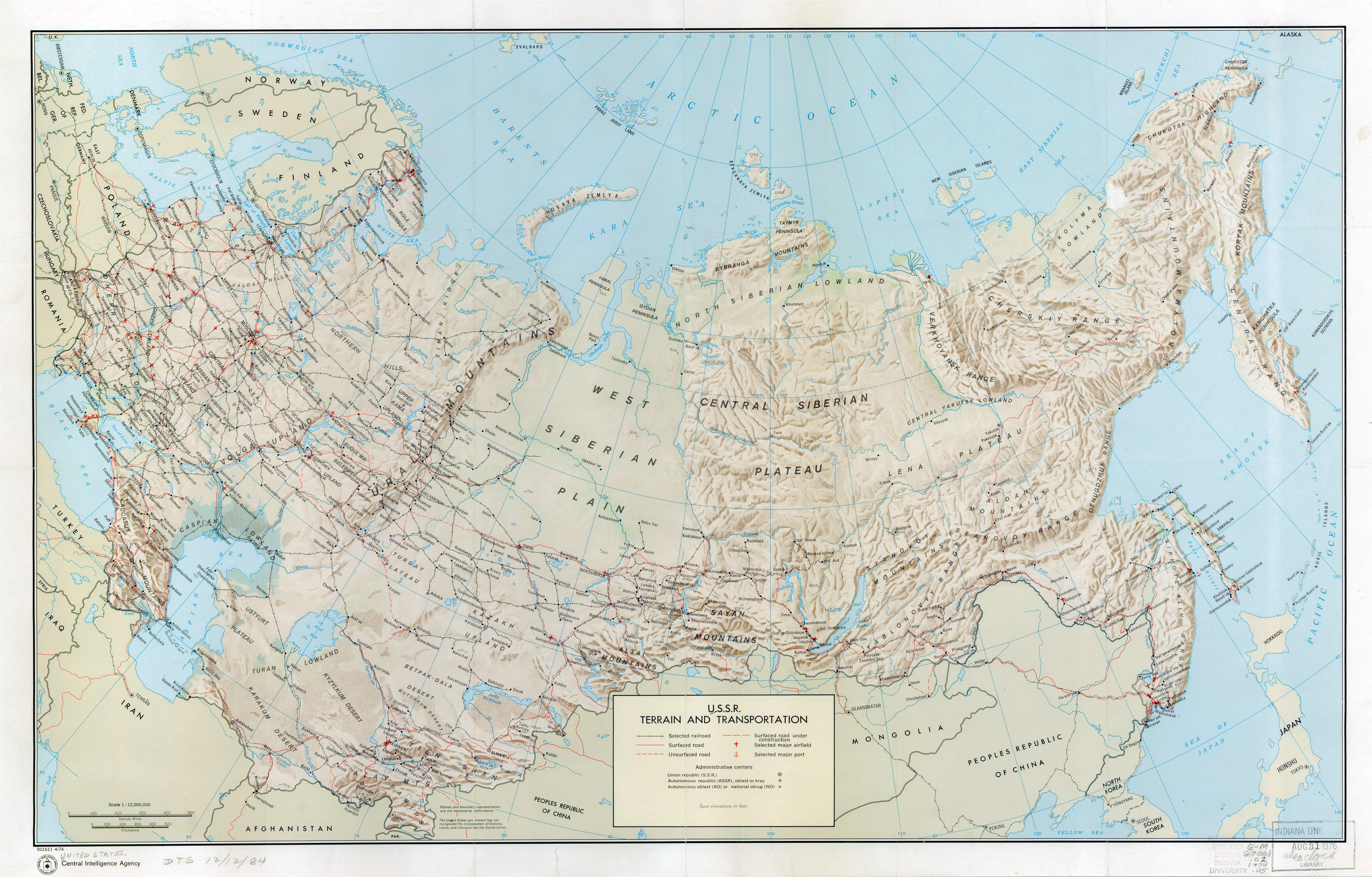 Large detailed terrain and transportation map of USSR – 1974 | Vidiani