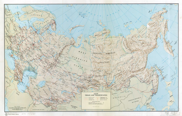 Large detailed terrain and transportation map of USSR - 1974.