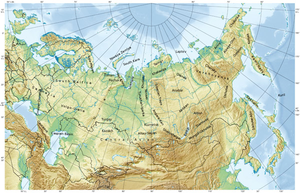 Large physical map of Russia. Russia large physical map.