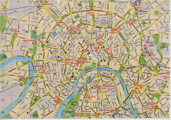 Detailed road map of Moscow city center.