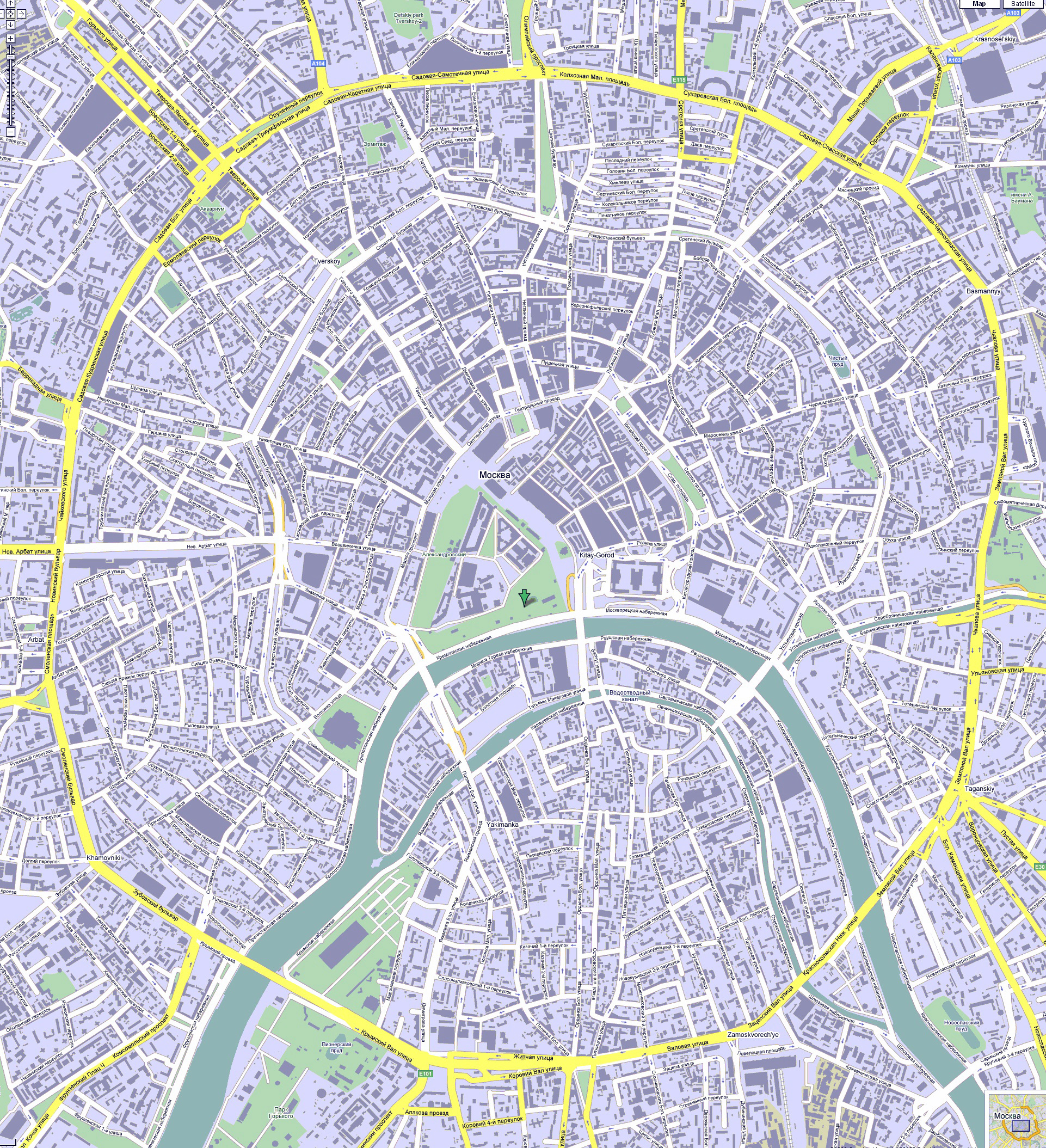 Large detailed road map of Moscow city center with buildings | Vidiani ...