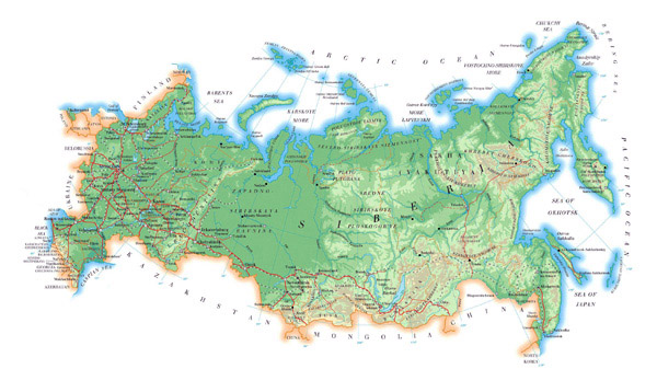 Physical map of Russia. Russia physical map.