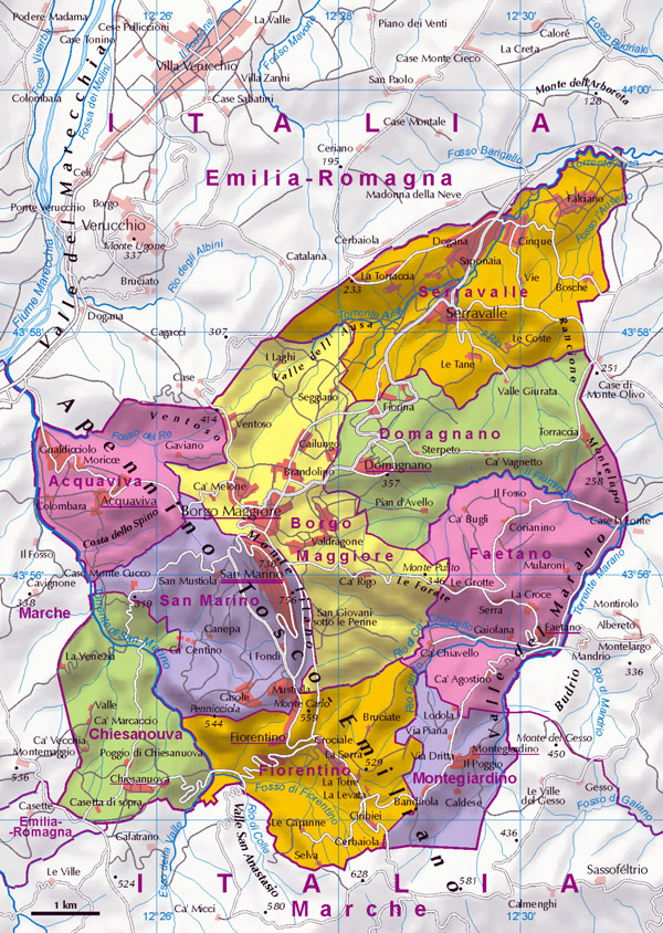 Detailed administrative map of San Marino.