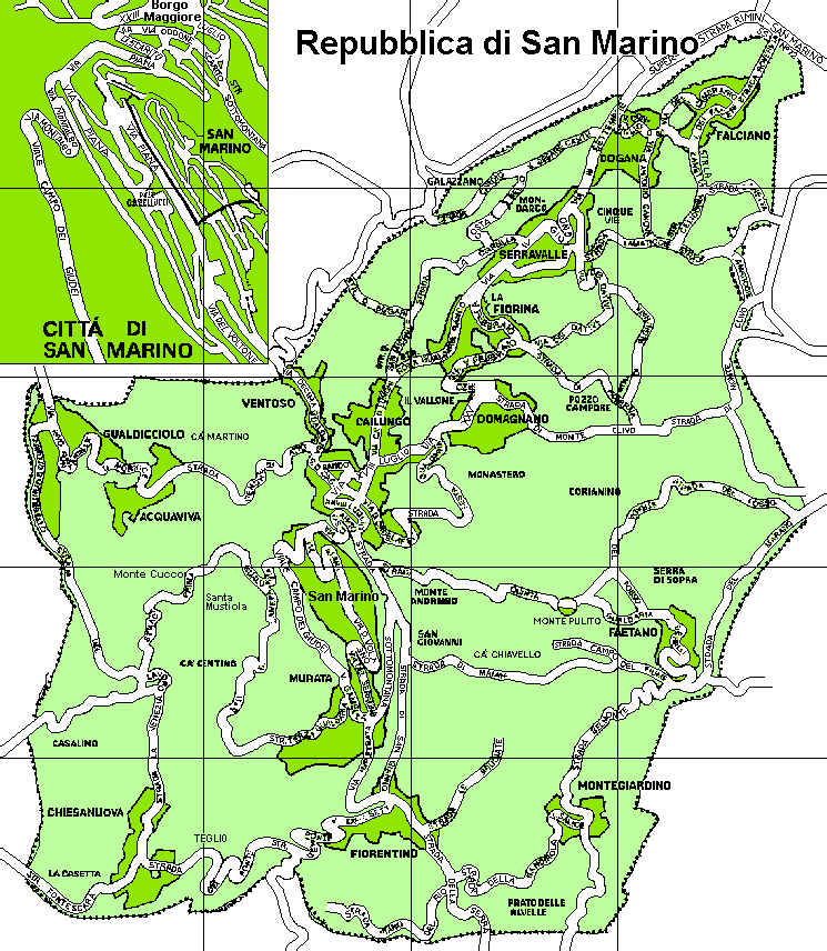 Detailed road map of San Marino. San Marino detailed road map.