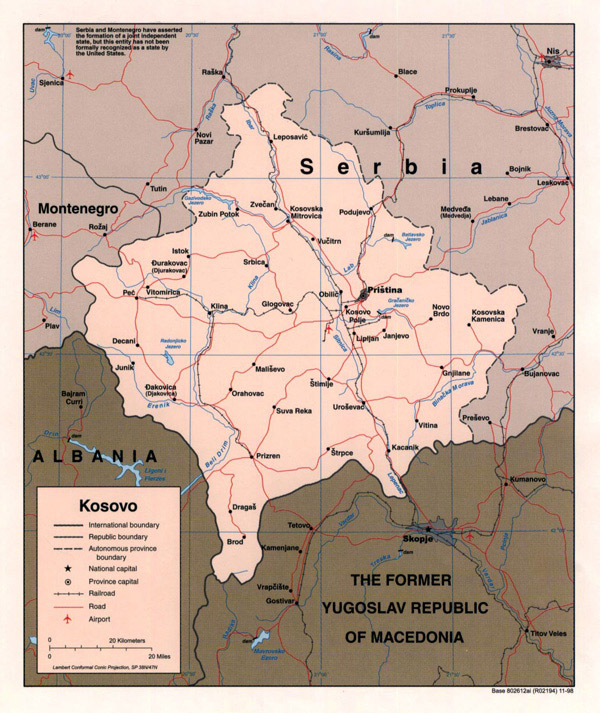 Detailed political map of Kosovo. Kosovo detailed political map.