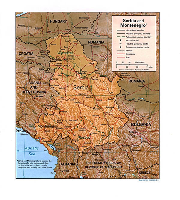 Detailed relief map of Serbia. Serbia detailed relief map.