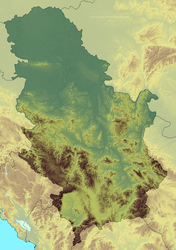 Large detailed relief map of Serbia. Serbia large detailed relief map.