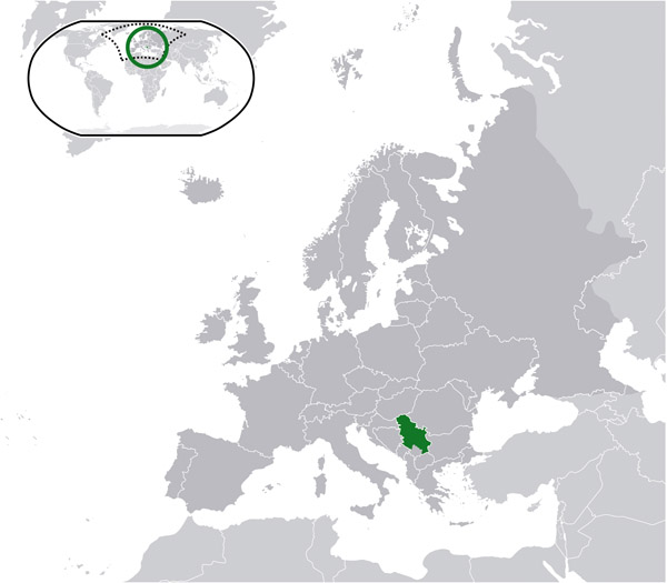 Large location map of Serbia. Serbia large location map.