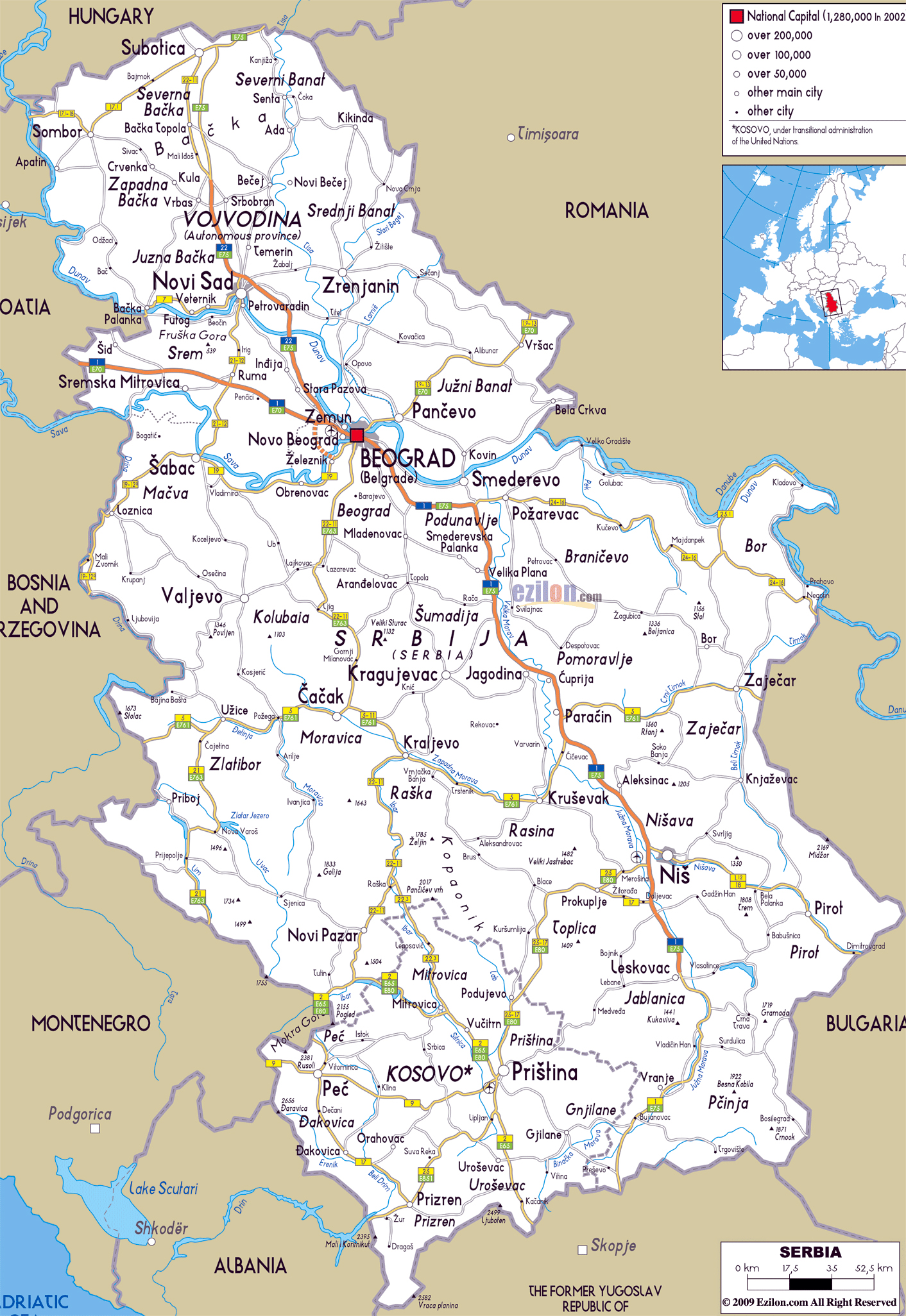 Large road map of Serbia with cities and airports | Vidiani.com | Maps