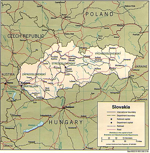 Road and administrative map of Slovakia.