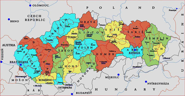 Slovakia administrative divisions map.