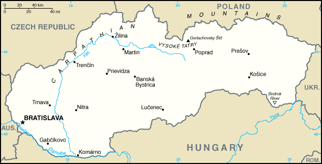 Small map of Slovakia. Slovakia small map.