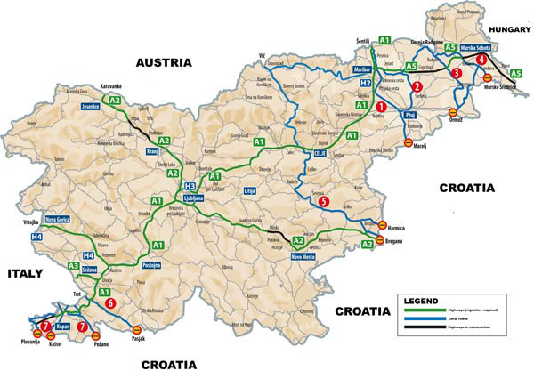 Large detailed map of international corridors, highways and local roads of Slovenia.