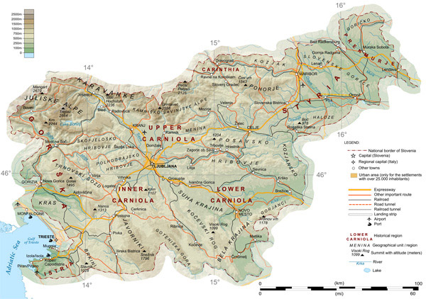 Large detailed road and physical map of Slovenia.
