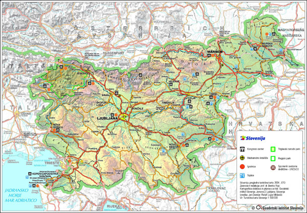 Large detailed roads and tourist map of Slovenia.