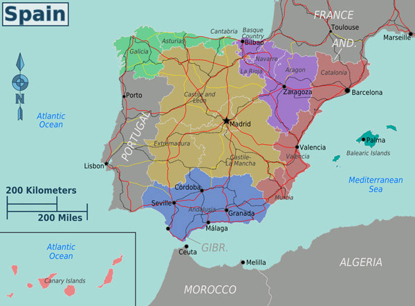 Administrative map of Spain. Spain administrative map.