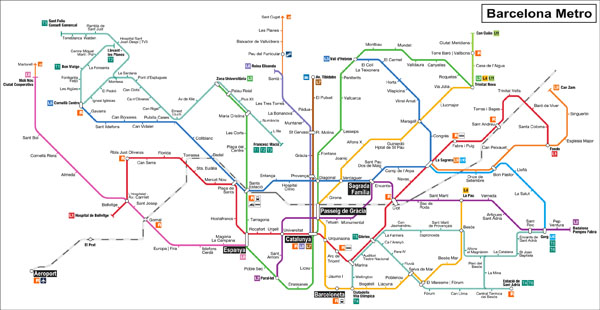 Detailed metro map of Barcelona city. Barcelona city detailed metro map.