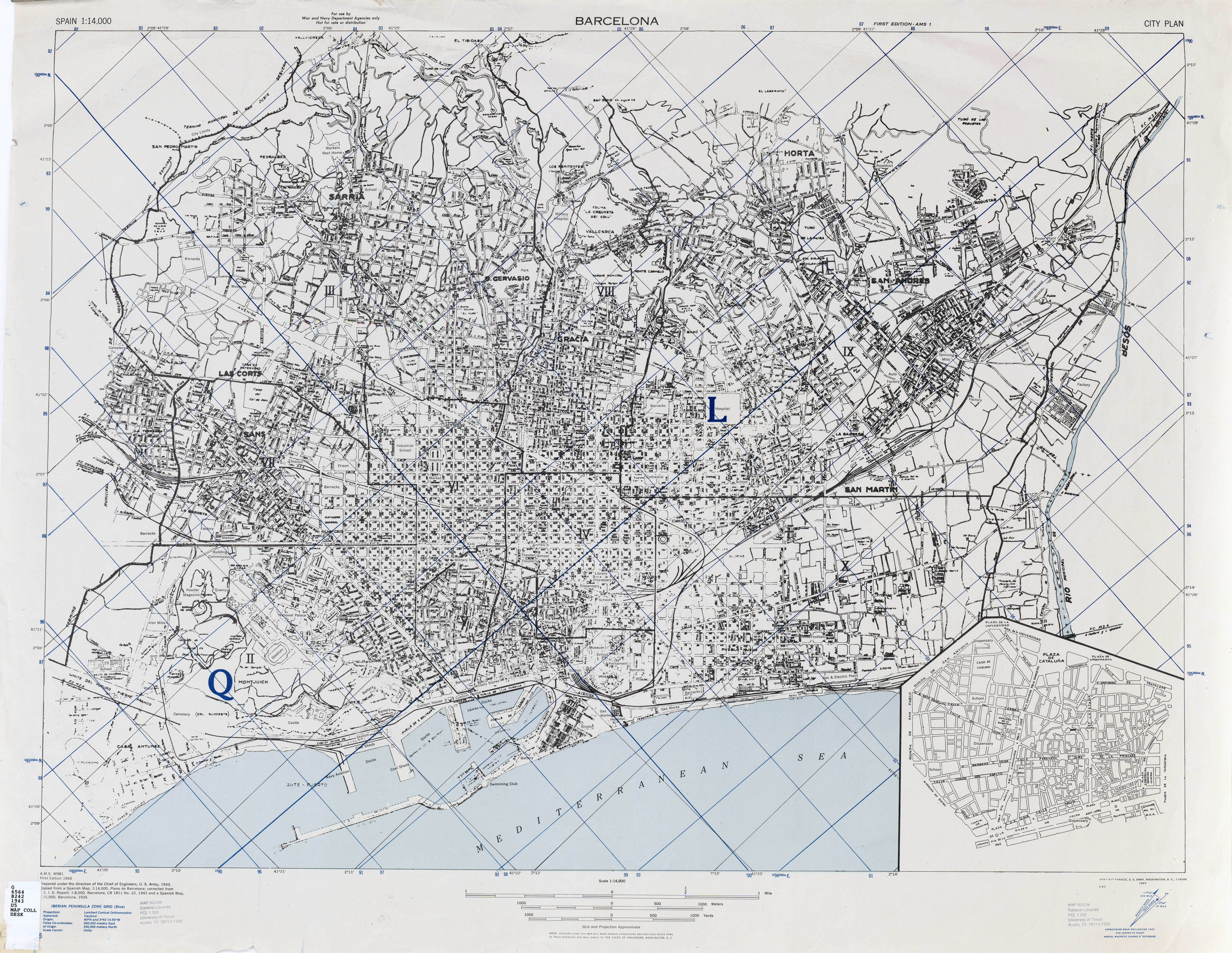 Large detailed old map of Barcelona – 1943. Barcelona ...