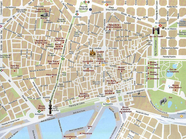 Tourist map of Barcelona city. Barcelona city tourist map.