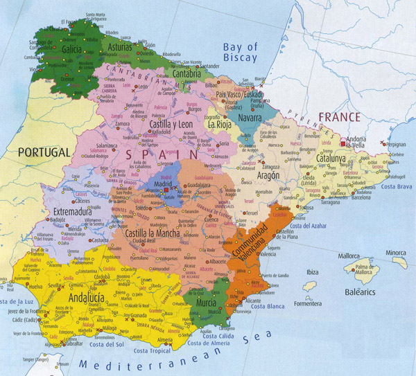 Detailed administrative map of Spain. Spain detailed administrative map.