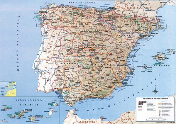 Detailed road map of Spain. Spain detailed road map.