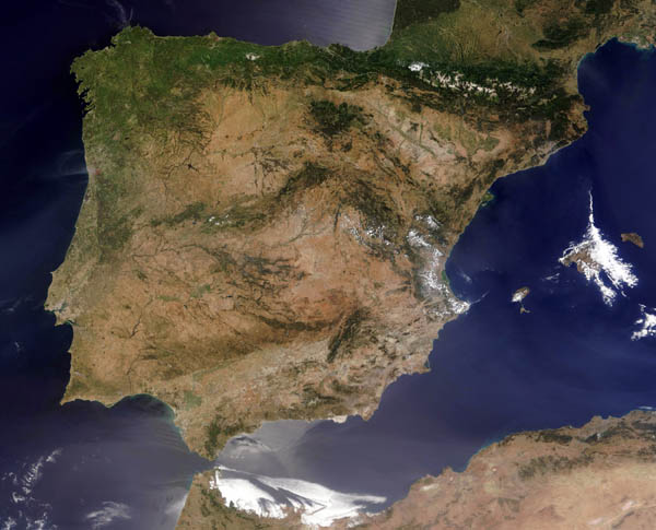 Large detailed satellite map of Spain. Spain large detailed satellite image.