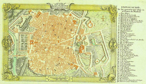 Detailed old map of Madrid city 1762. Madrid city detailed old map of 1762.