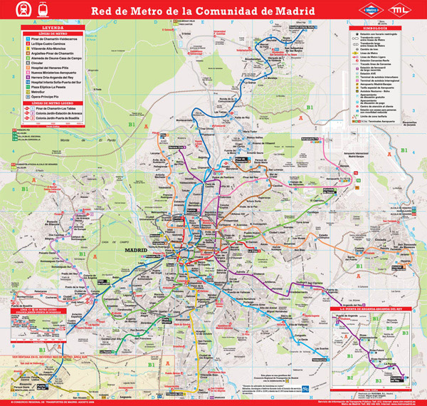 Large detailed metro lines map of Madrid city.