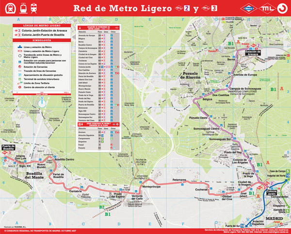 Large detailed tram map (light metro) of Madrid city.