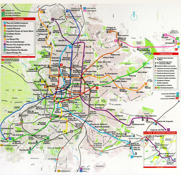 Large detailed transit map of Madrid city.