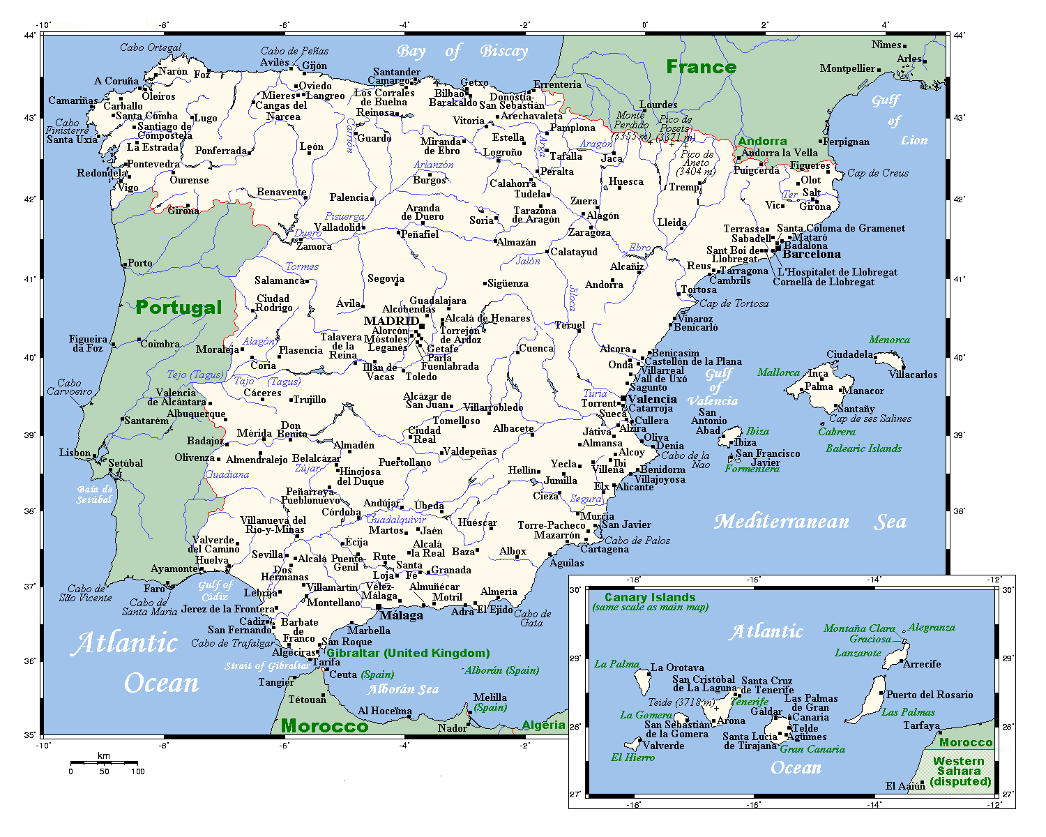 Map Of Spain With Cities Spain Map With Cities Maps Of