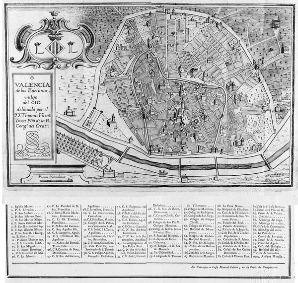 Detailed old map of Valencia - 1738. Valencia detailed old map - 1738.