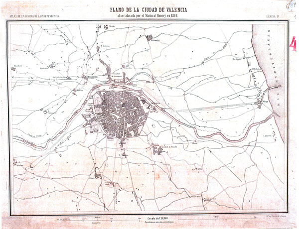 Detailed old map of Valencia city and the surrounding area - 1808.