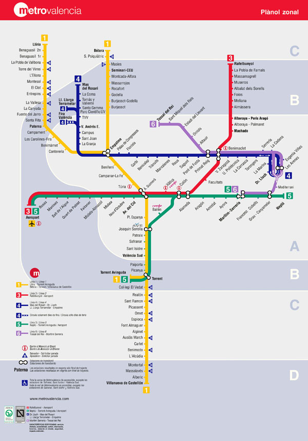 Large detailed metro map of Valencia. Valencia large detailed metro map
