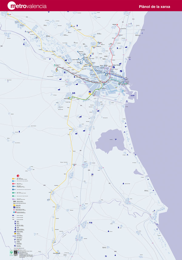 Large detailed metro map of Valencia city.