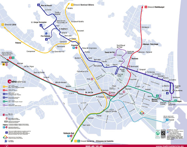 Large detailed urban network map of Valencia - 2011.