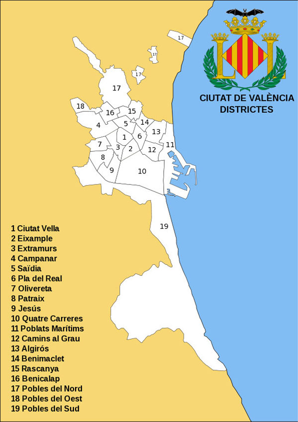 Map of districts of the city of Valencia - 2008.