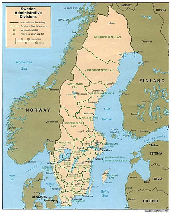 Large administrative map of Sweden. Sweden large administrative map.