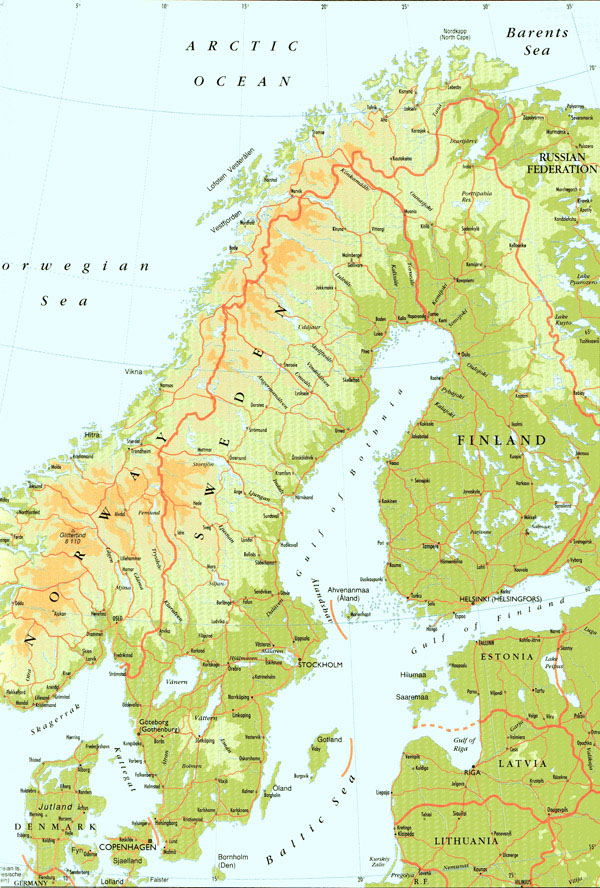 Large detailed physical map of Sweden. Sweden large detailed physical map.