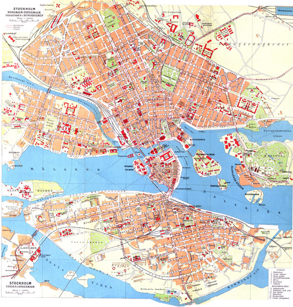 Large detailed old map of Stockholm city.