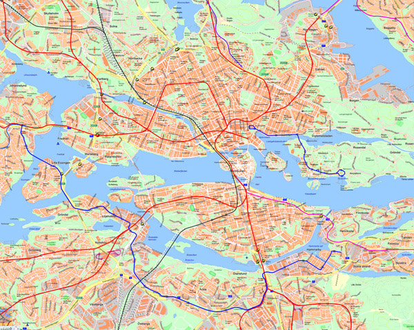 Large detailed road map of Stockholm city.