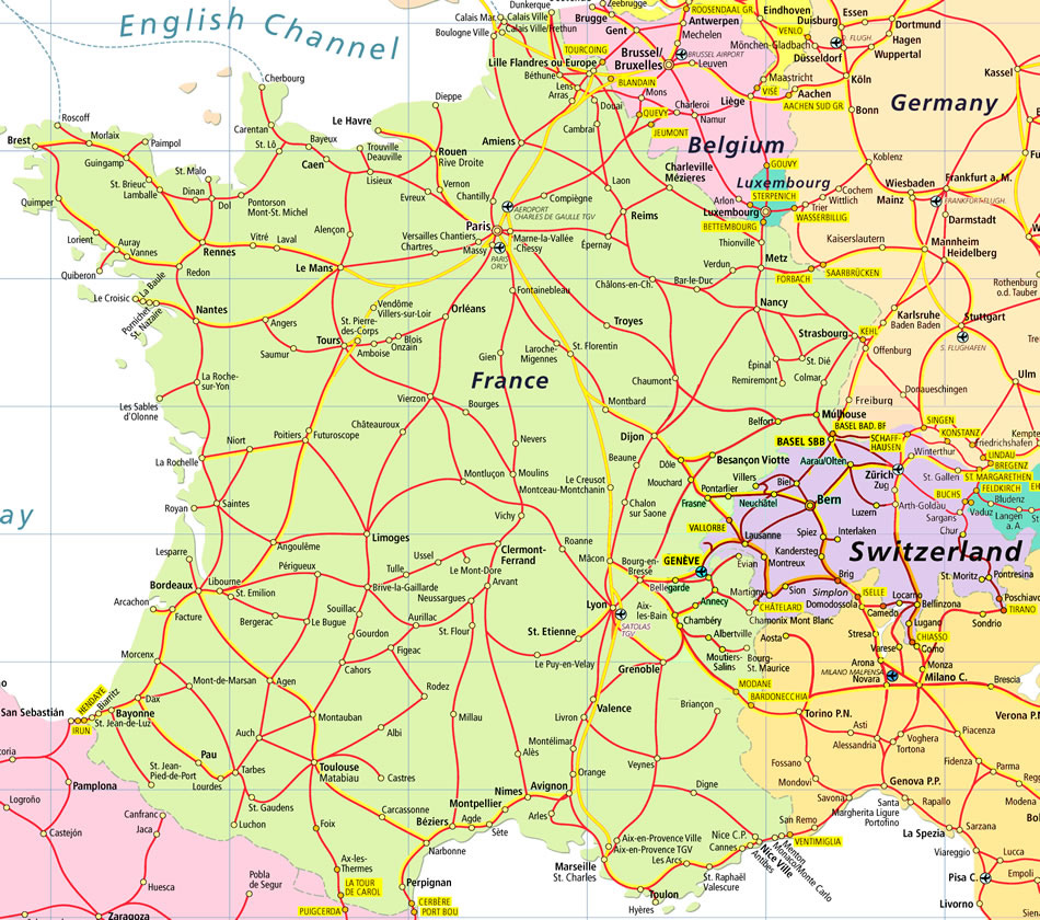 road map of france