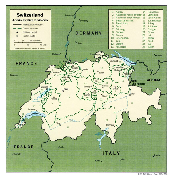 Large detailed political and administrative map of Switzerland.