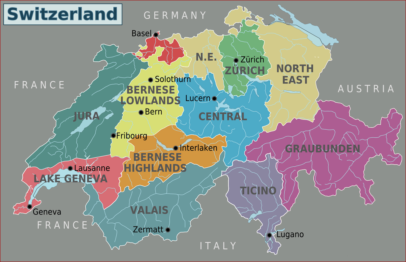 Large detailed regions map of Switzerland. Switzerland large detailed