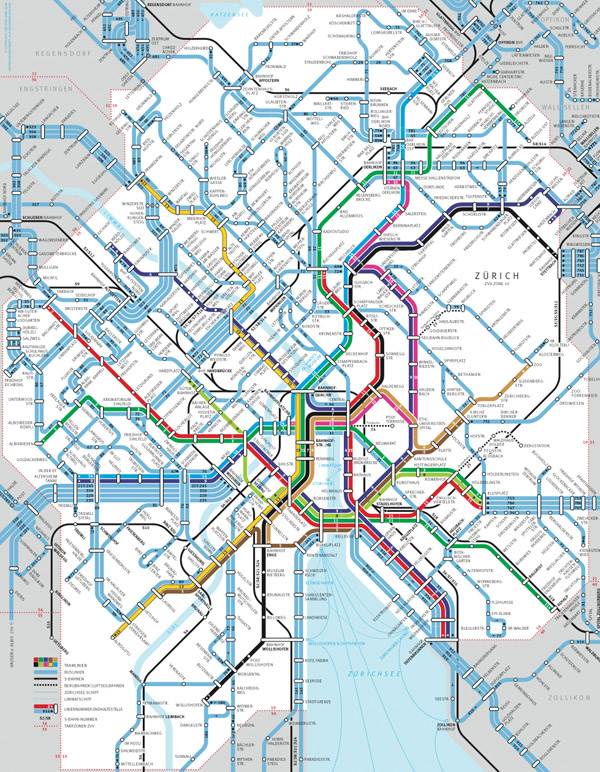 Detailed metro map of Zurich city. Zurich city detailed metro map.